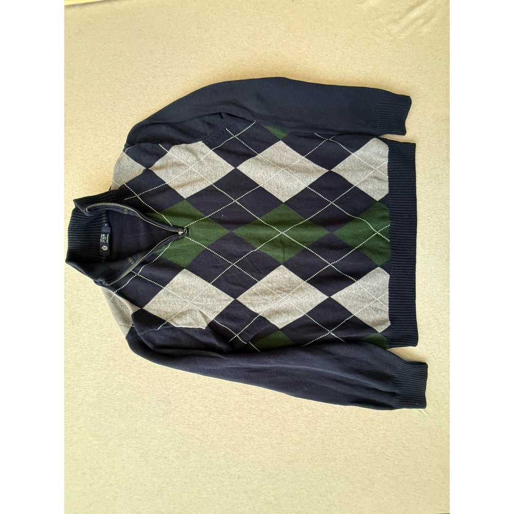 J.Crew Mens Navy Blue Argyle Quarter Zip Cotton Sweater Size M